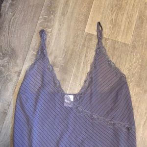 Purple stripped sheer pajama set with lace trim.